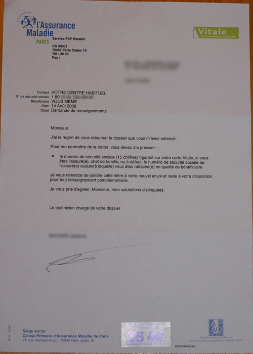Lettre de la sécu...
